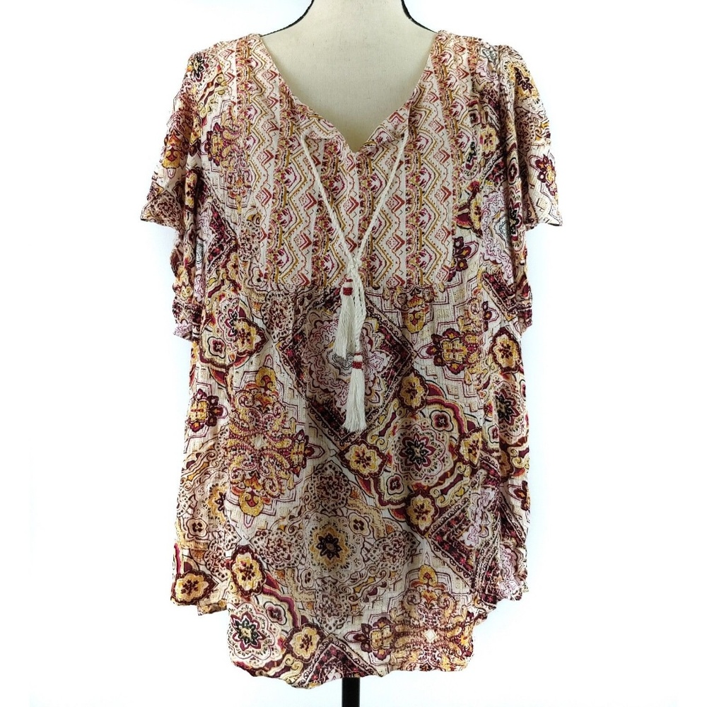 Style & Co Tunic Top Gold Red Flowy S/S New - Picture 2 of 7